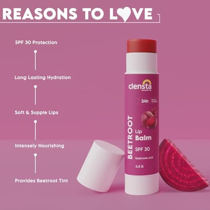 Clensta BEETROOT SPF 30 TINTED LIP BALM | HYDRATING & MOISTURIZING LIP CARE WITH HYALURONIC ACID | BROAD SPECTRUM LIP SUNSCREEN | 4.5G - Image 3